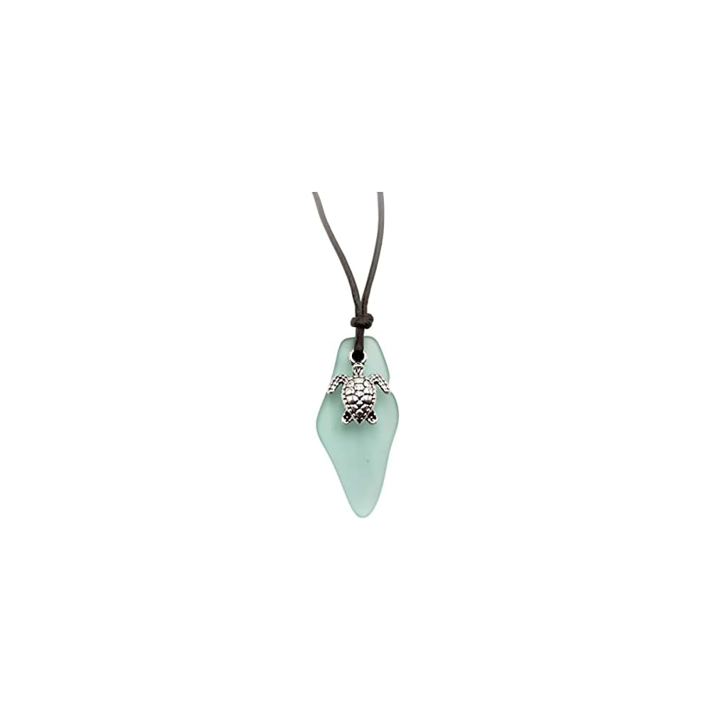 Handmade in Hawaii, Sea Glass Shard Leather Cord Unisex Necklace, Gfit for Him or Her, Various Charms