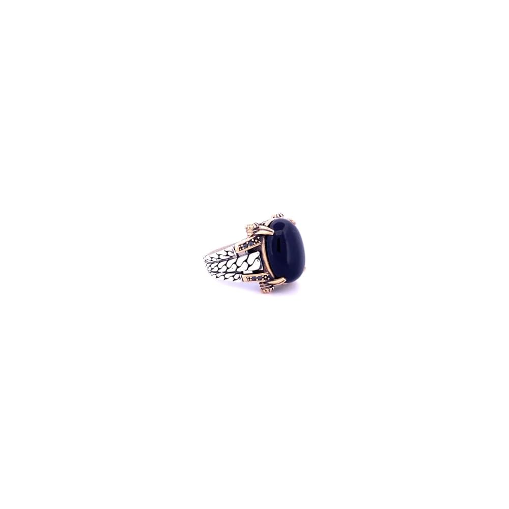 Onyx Gemstone Ring - Handmade Turkish 925 Sterling Silver Ottoman Rings for Mens - Vintage Ring Anniversary Gifts for him