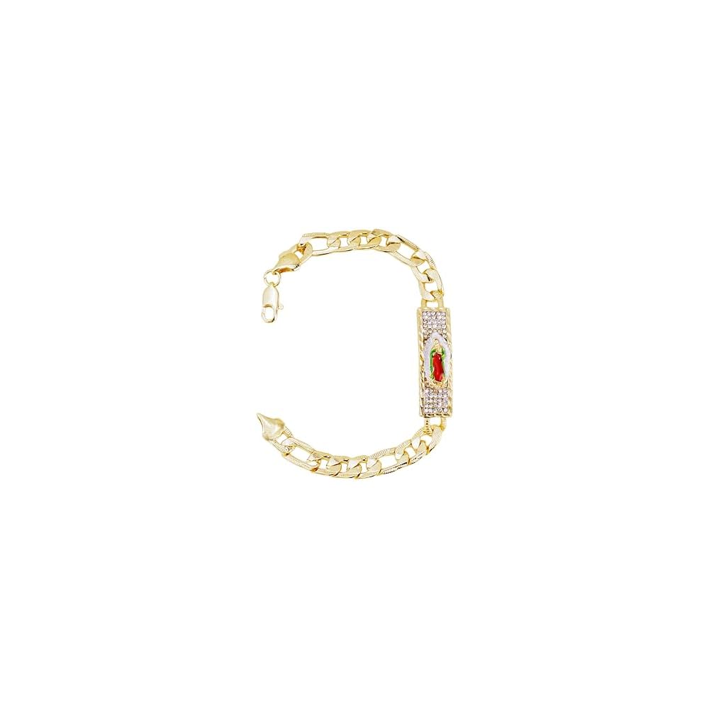 14K Gold Plated Virgin Mary & St. Jude Cuban Link Bracelet for Men Women, Hip Hop San Judas Tadeo Our Lady of Guadalupe Charm Bracelet, Religious Gift for Baptism Communion Confirmation