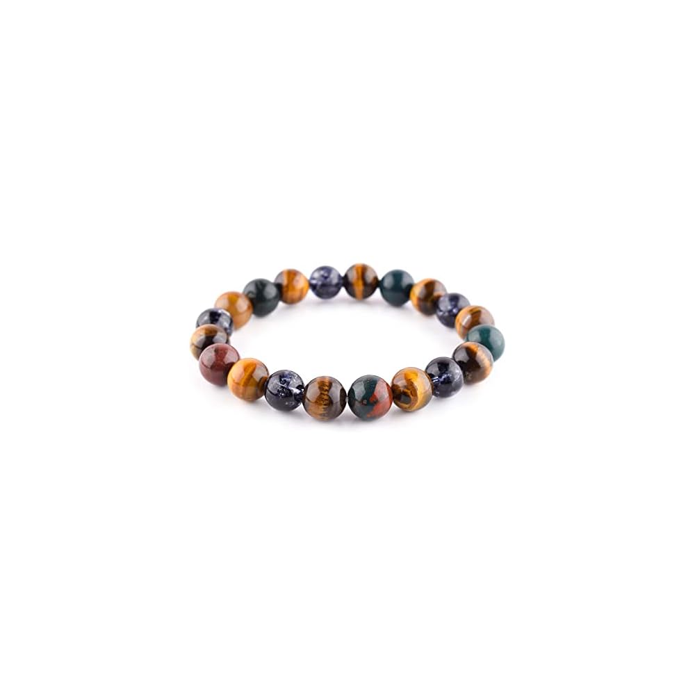 Triple Protection Bracelet - Unisex Stretchable Elastic Bracelet - Natural Gemstone Beads Dainty Men-Women Jewelry, Birthstone, Healing, Chakra, Yoga Balancing, Reiki