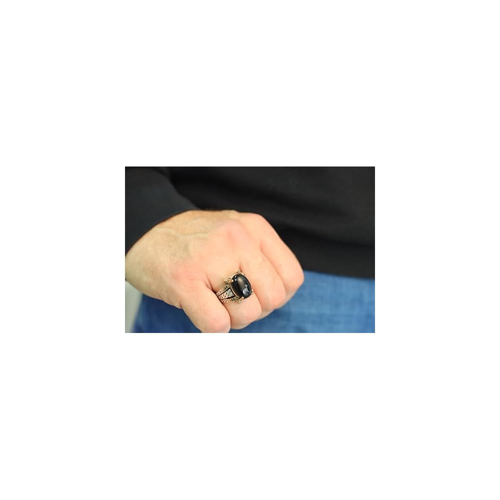 Onyx Gemstone Ring - Handmade Turkish 925 Sterling Silver Ottoman Rings for Mens - Vintage Ring Anniversary Gifts for him