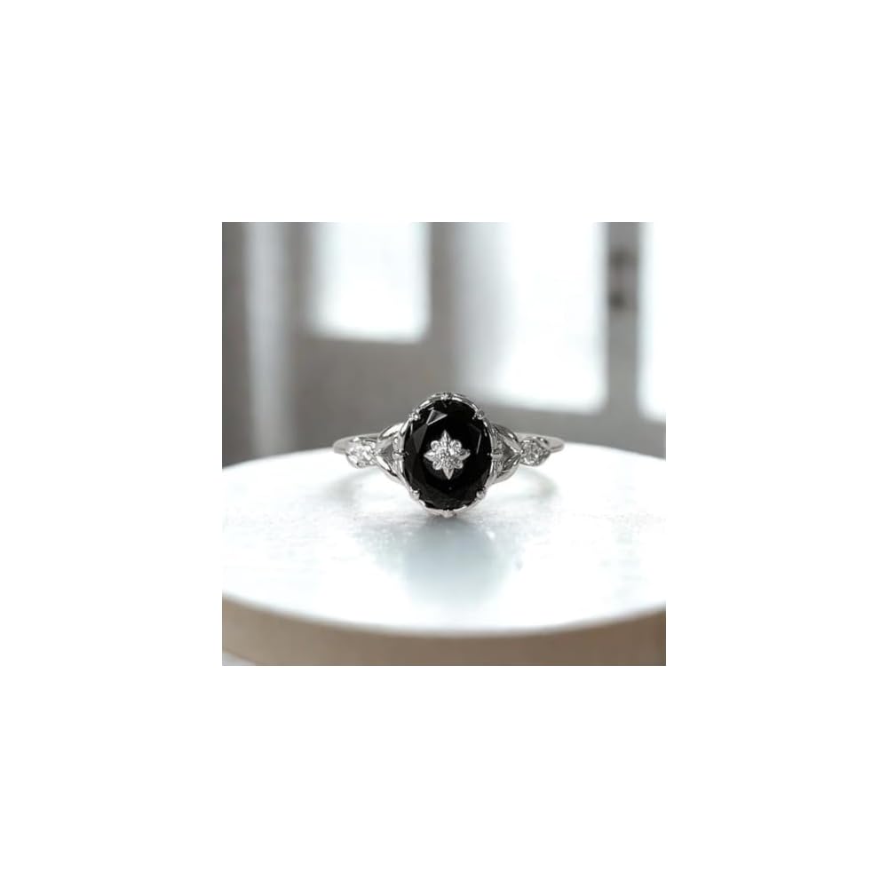 ELAMMO Ring for Women - 925 Sterling Silver Vintage Oval Cut Natural Gemstone Rings, Dainty Stacking Birthstone Ring Jewelry Gift for Her
