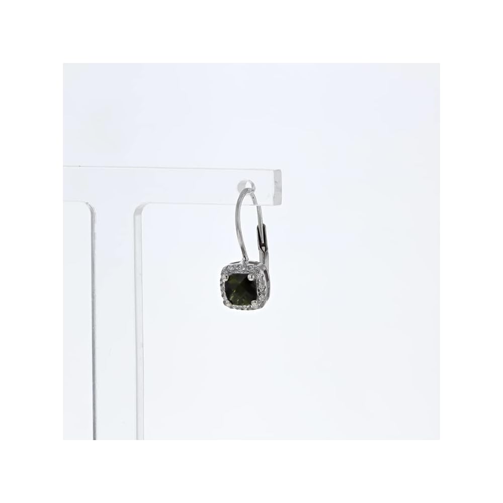 14k White Gold Earrings in Cushion Cut Green Tourmaline & Natural Diamonds, Leverback Earrings, Earrings For Women, Gold Jewelry, Jewelry for Women, Aesthetic, Gold Jewelry, Birthday Gifts For Women