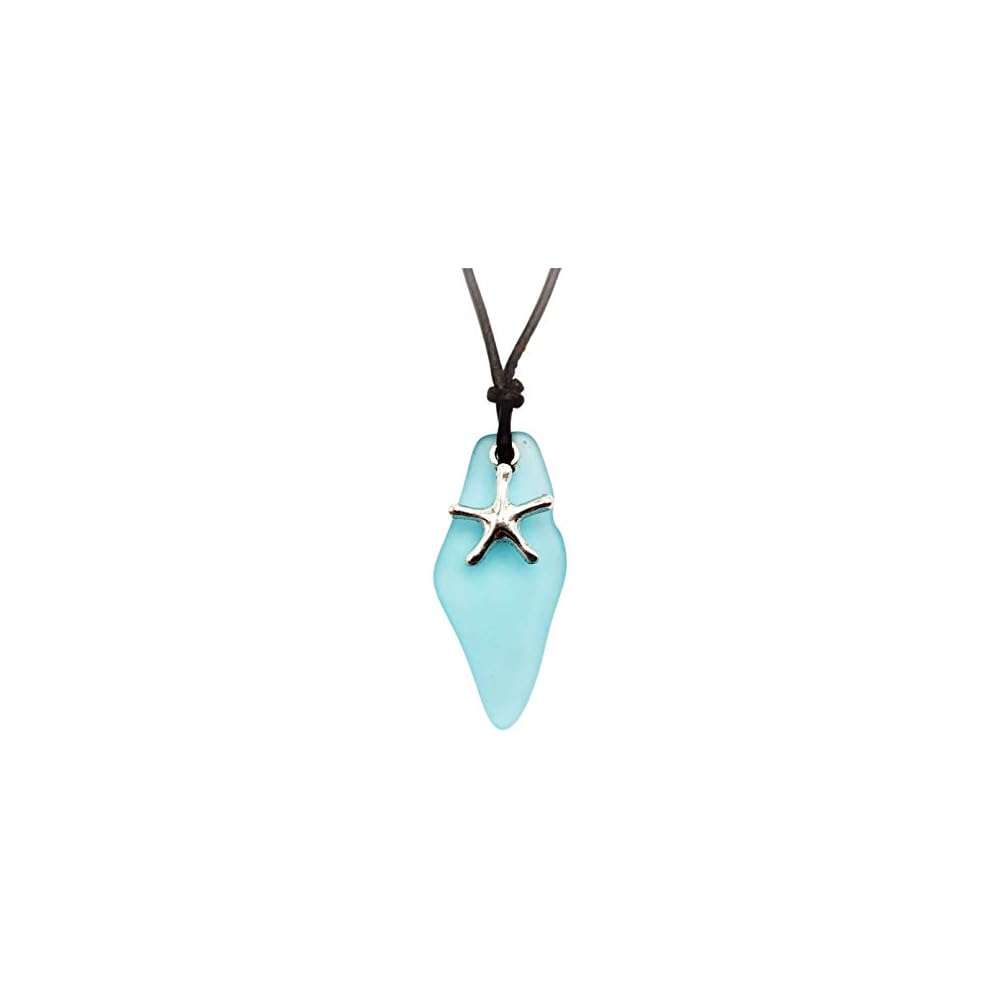 Handmade in Hawaii, Sea Glass Shard Leather Cord Unisex Necklace, Gfit for Him or Her, Various Charms