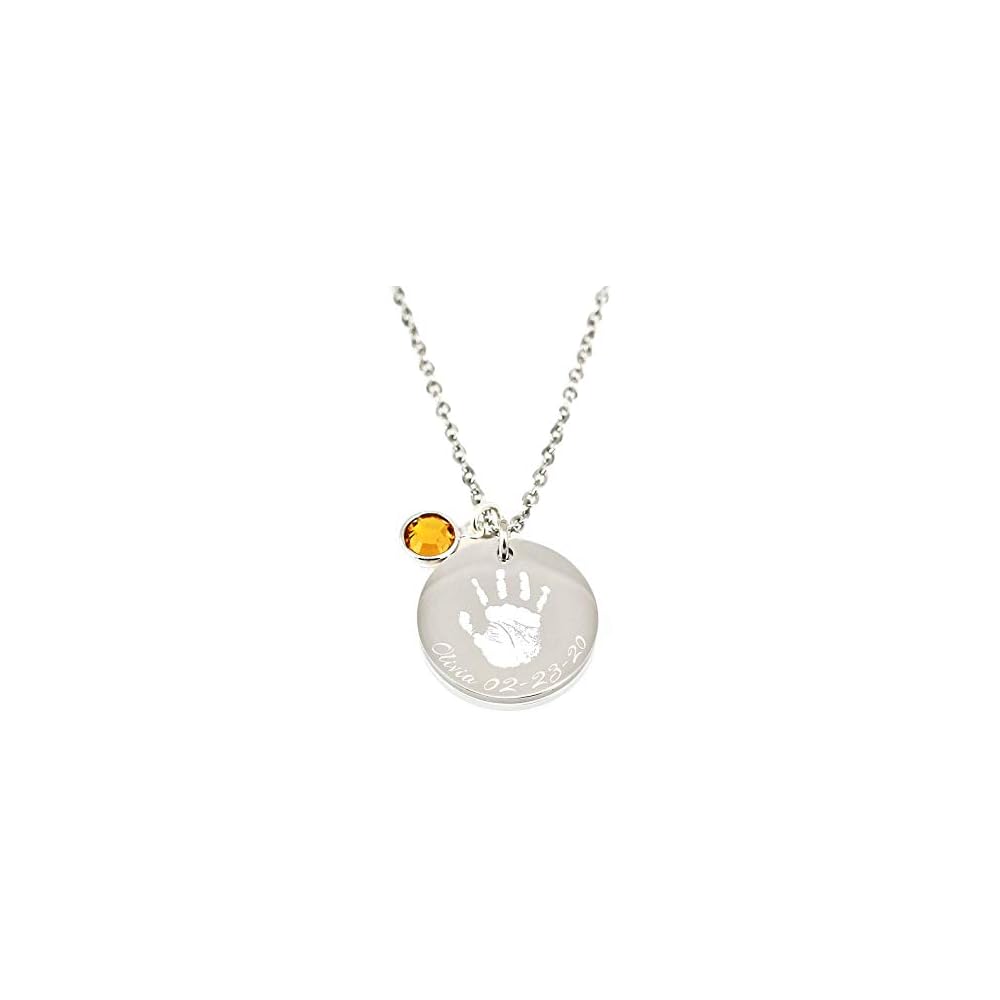 Actual Handprint Engraved Necklace Stainless Steel Baby Footprint Pendant Personalized Memorial Jewelry New Mom Gift