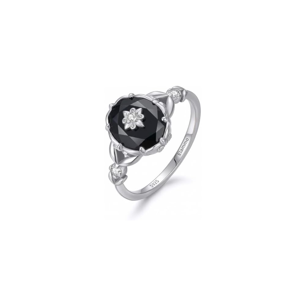 ELAMMO Ring for Women - 925 Sterling Silver Vintage Oval Cut Natural Gemstone Rings, Dainty Stacking Birthstone Ring Jewelry Gift for Her