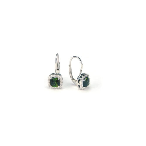 14k White Gold Earrings in Cushion Cut Green Tourmaline & Natural Diamonds, Leverback Earrings, Earrings For Women, Gold Jewelry, Jewelry for Women, Aesthetic, Gold Jewelry, Birthday Gifts For Women