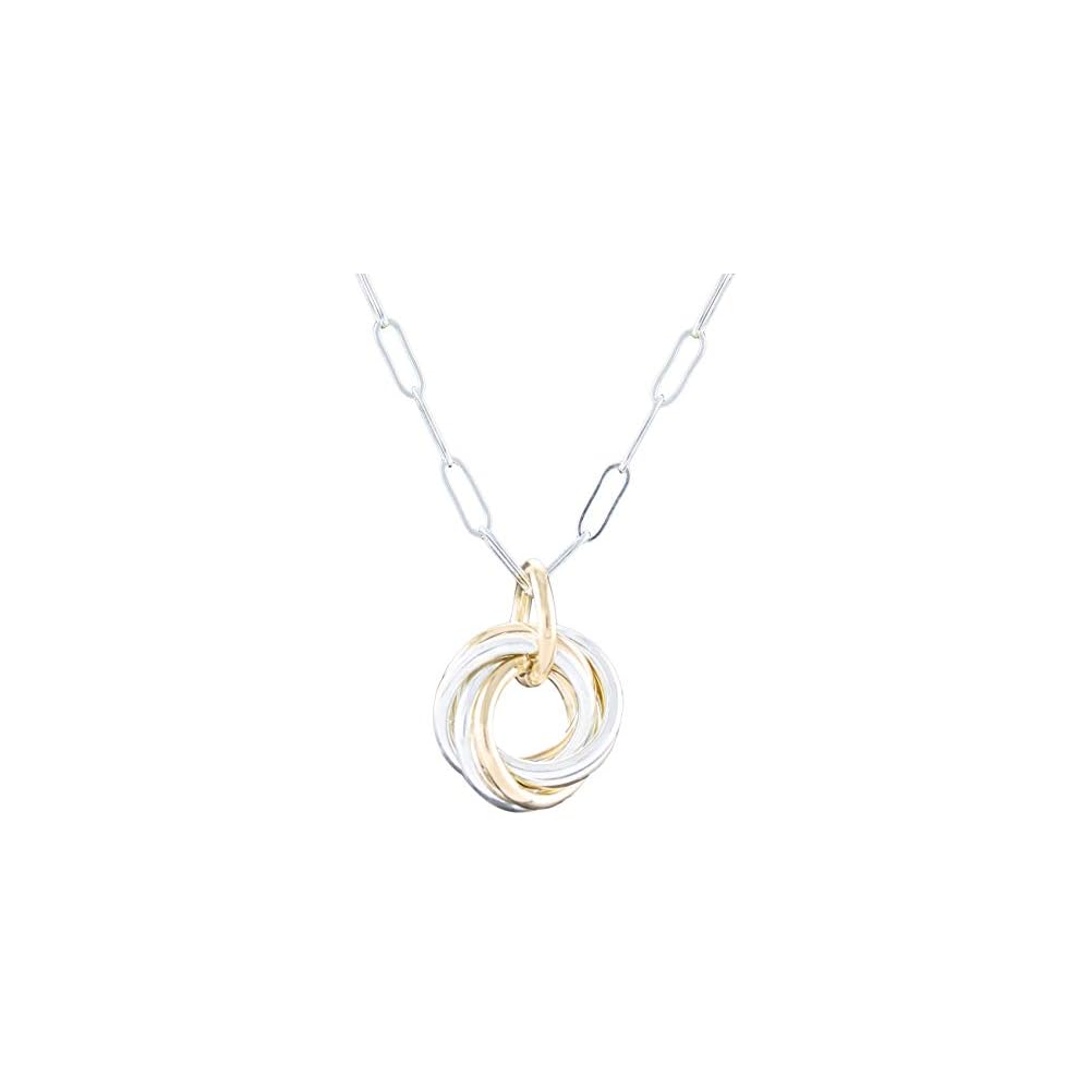 Silver and 14K Gold Filled Love Knot Pendant Necklace for Women, 20 Inch