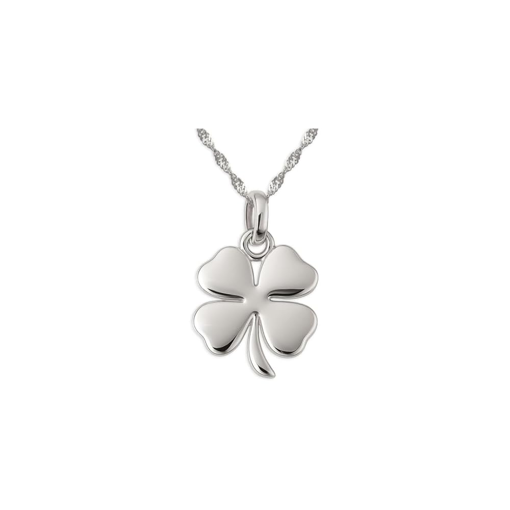 925 Sterling Silver Four Leaf Clover Necklace, Shamrock Pendant & 20" Chain
