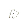 #metoo bar necklace, handstamped, with a white glass pearl dangle, on an 18 inch stainless steel link chain with a glass pearl dangle