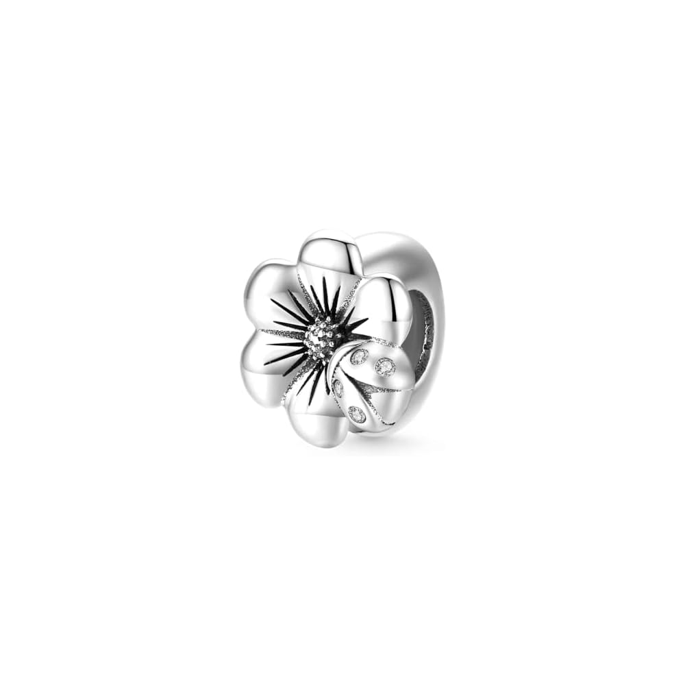 GNOCE Charm Beads for Bracelet 925 Sterling Silver Flower Heart Nature Design Fit Snake Chain Bracelets Jewelry Gift for Women Wife