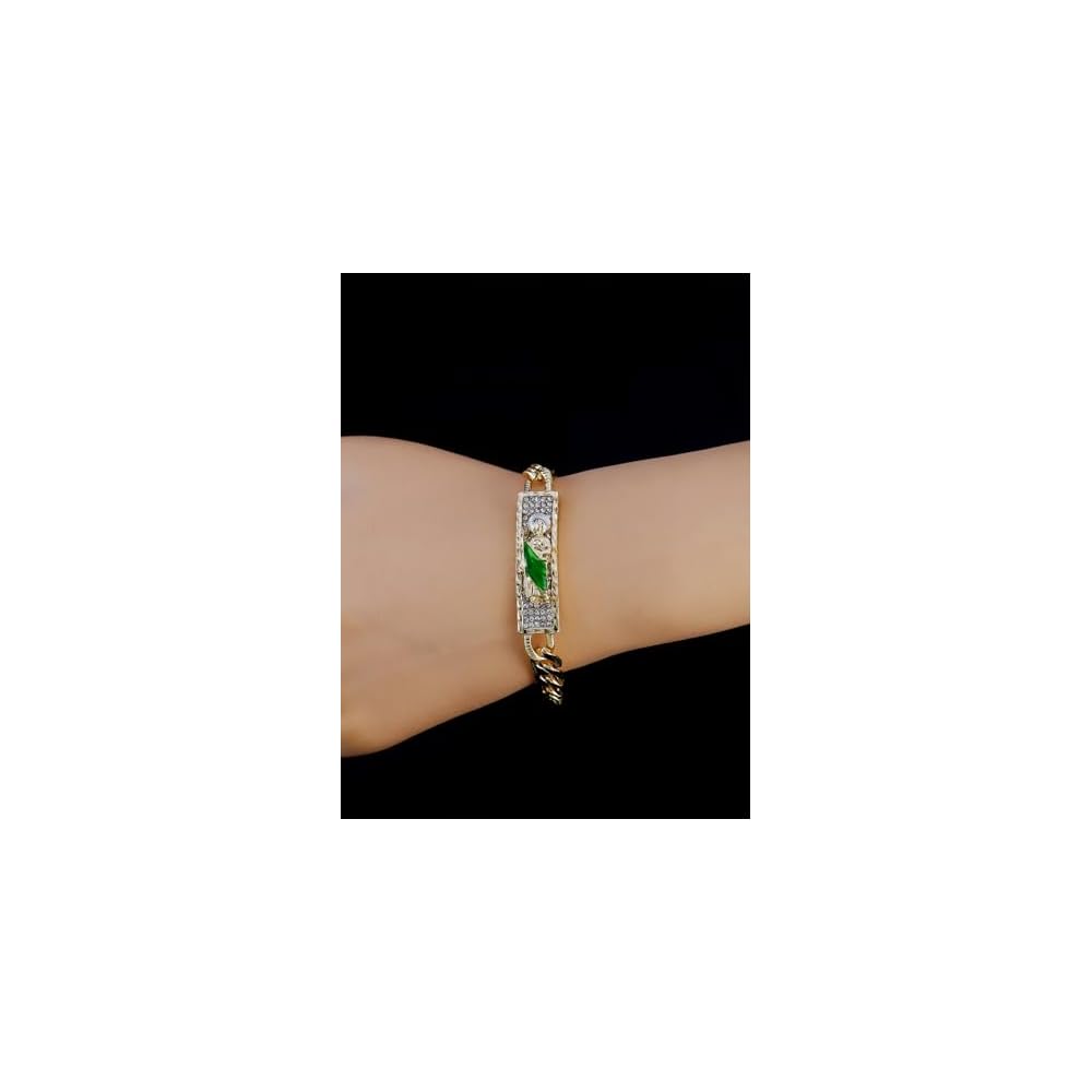 14K Gold Plated Virgin Mary & St. Jude Cuban Link Bracelet for Men Women, Hip Hop San Judas Tadeo Our Lady of Guadalupe Charm Bracelet, Religious Gift for Baptism Communion Confirmation