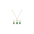 14K Gold Plated Emerald Green Jewelry Set for Women Necklace and Earring Set Cubic Zirconia Teardrop Pendant Green Stone Jewelry Set for Wedding Prom Party