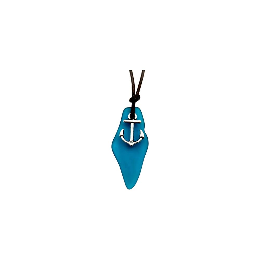 Handmade in Hawaii, Sea Glass Shard Leather Cord Unisex Necklace, Gfit for Him or Her, Various Charms