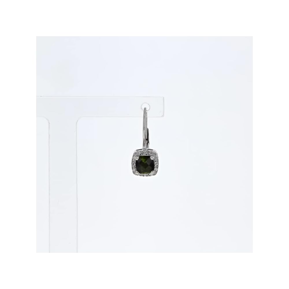 14k White Gold Earrings in Cushion Cut Green Tourmaline & Natural Diamonds, Leverback Earrings, Earrings For Women, Gold Jewelry, Jewelry for Women, Aesthetic, Gold Jewelry, Birthday Gifts For Women