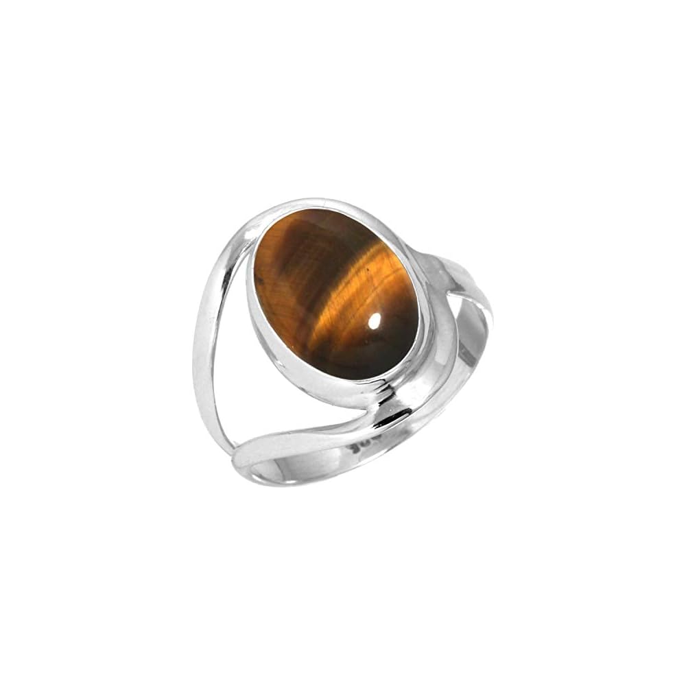 JEWELOPORIUM Natural Gemstone Ring For Women Pearl, Tiger Eye, Lapis, Crystal Oval Boho Genuine 925 Sterling Silver Handmade Jewelry