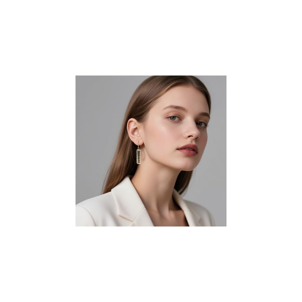 Abalone Earrings for Women, Gold Rectangle Resin Dangles