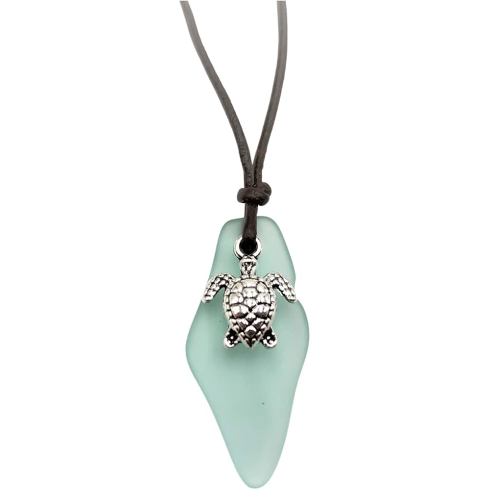 Handmade in Hawaii, Sea Glass Shard Leather Cord Unisex Necklace, Gfit for Him or Her, Various Charms