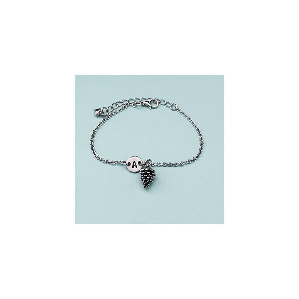 Pine cone charm bracelet, pine cone charm, adjustable bracelet, nature, personalized bracelet, initial bracelet, monogram