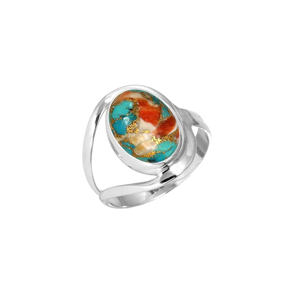 JEWELOPORIUM Natural Gemstone Ring For Women Pearl, Tiger Eye, Lapis, Crystal Oval Boho Genuine 925 Sterling Silver Handmade Jewelry