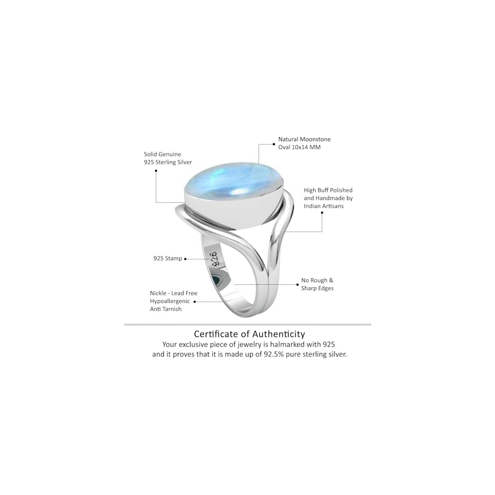 JEWELOPORIUM Natural Gemstone Ring For Women Pearl, Tiger Eye, Lapis, Crystal Oval Boho Genuine 925 Sterling Silver Handmade Jewelry