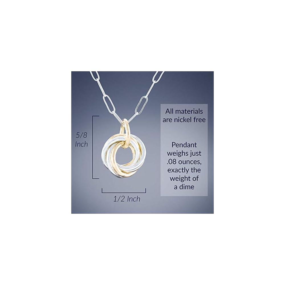 Silver and 14K Gold Filled Love Knot Pendant Necklace for Women, 20 Inch