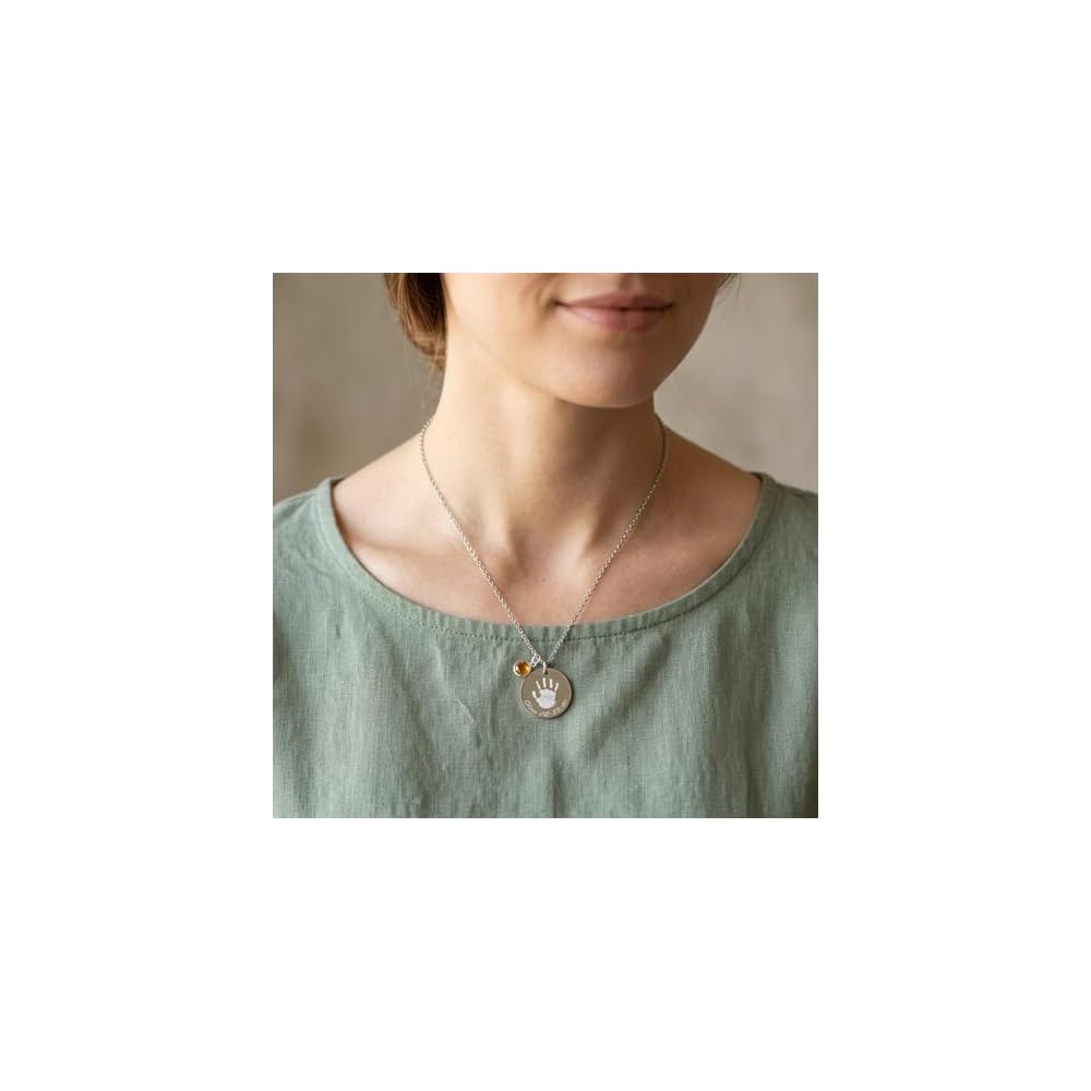 Actual Handprint Engraved Necklace Stainless Steel Baby Footprint Pendant Personalized Memorial Jewelry New Mom Gift