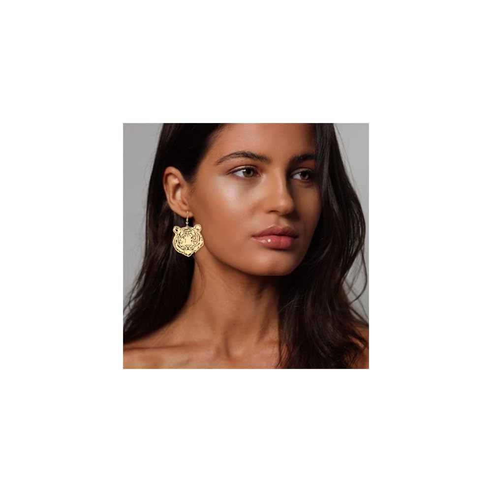Gold Tiger Earrings Handmade Mascot Football Team Spirit Earrings Fashion Retro Animal Inspired Jewelry Bohemian Lucky Gift