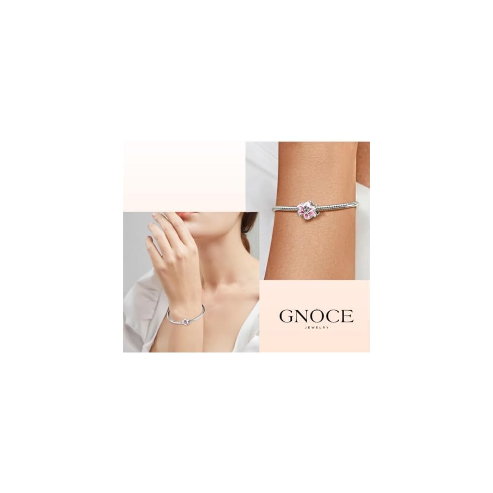 GNOCE Charm Beads for Bracelet 925 Sterling Silver Flower Heart Nature Design Fit Snake Chain Bracelets Jewelry Gift for Women Wife