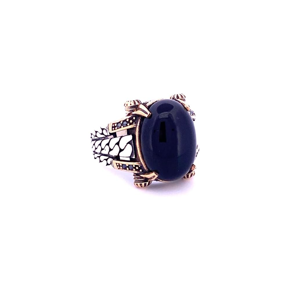 Onyx Gemstone Ring - Handmade Turkish 925 Sterling Silver Ottoman Rings for Mens - Vintage Ring Anniversary Gifts for him