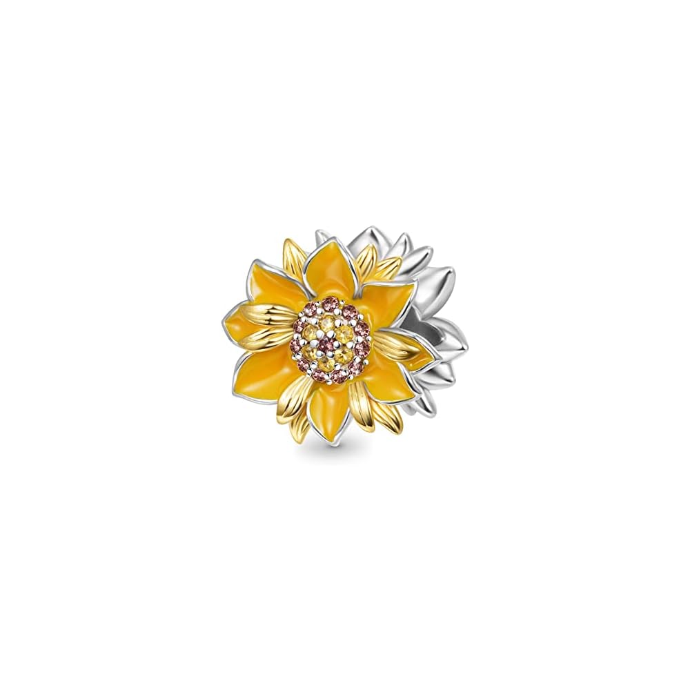 GNOCE Charm Beads for Bracelet 925 Sterling Silver Flower Heart Nature Design Fit Snake Chain Bracelets Jewelry Gift for Women Wife