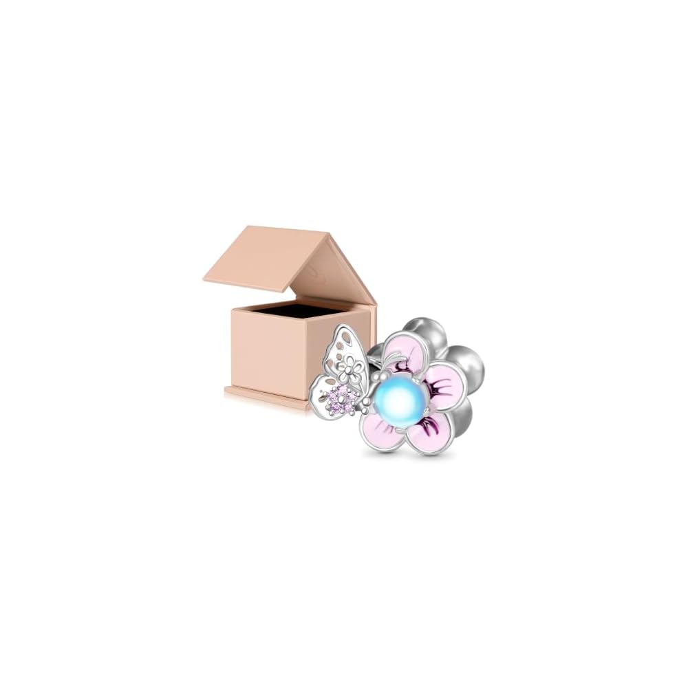 GNOCE Charm Beads for Bracelet 925 Sterling Silver Flower Heart Nature Design Fit Snake Chain Bracelets Jewelry Gift for Women Wife