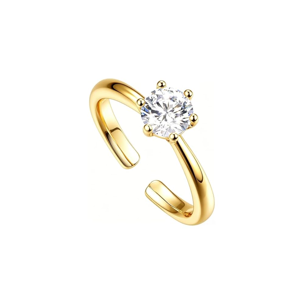 Four Leaf Clover Moissanite Ring for Women - 14K Gold Onyx Black with Cubic Zirconia Shamrock Ring - Hypoallergenic Non Tarnish Rings Stackable Thumb Adjustable Open Lucky Rings Gifts