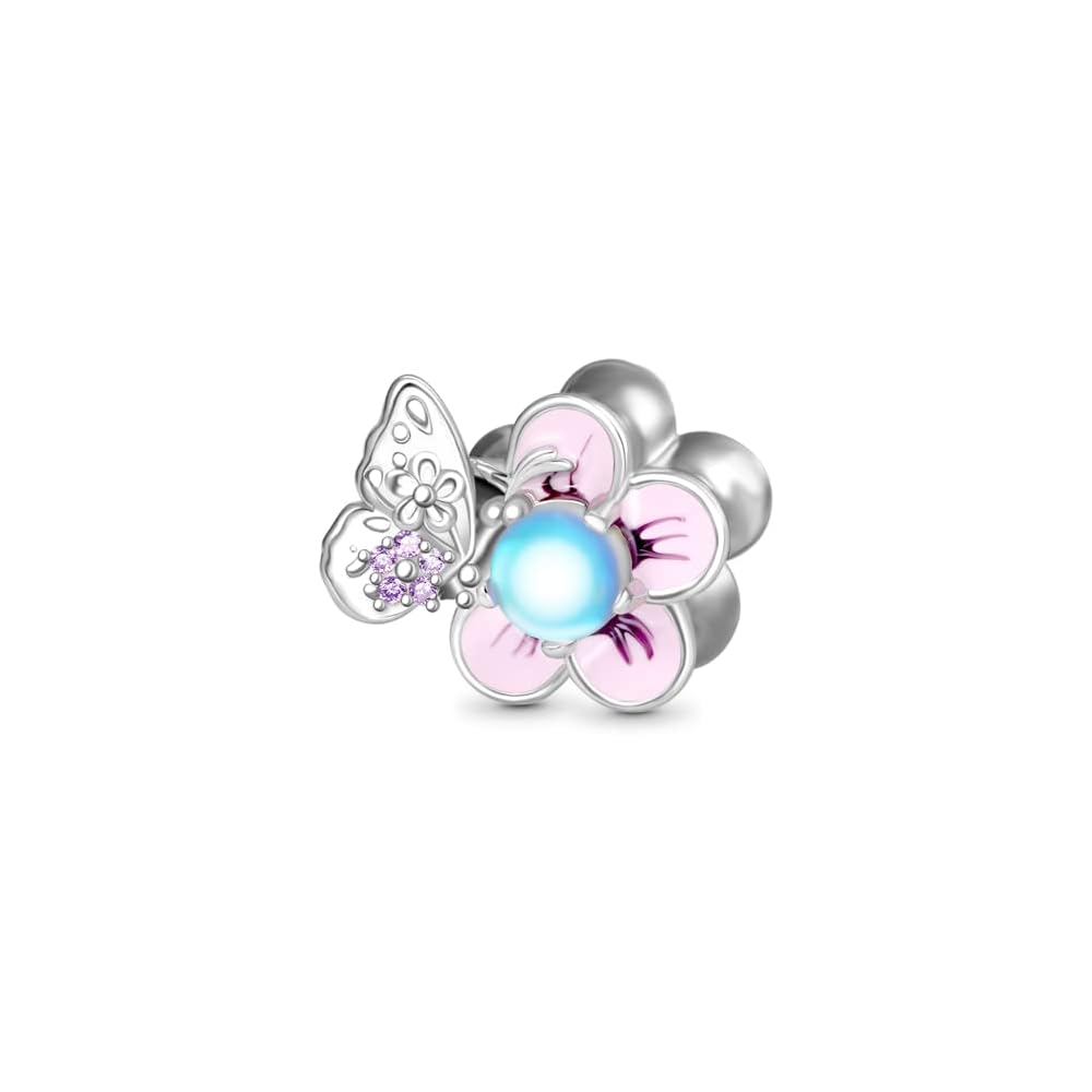GNOCE Charm Beads for Bracelet 925 Sterling Silver Flower Heart Nature Design Fit Snake Chain Bracelets Jewelry Gift for Women Wife