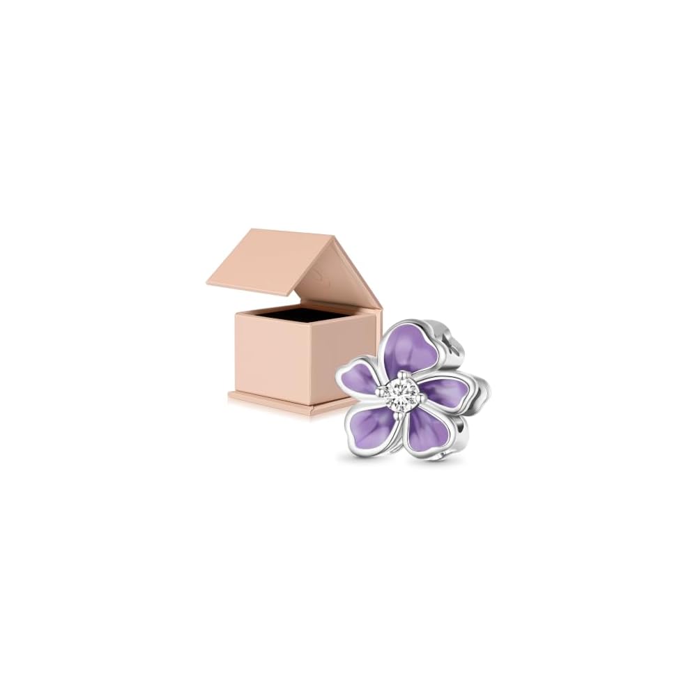 GNOCE Charm Beads for Bracelet 925 Sterling Silver Flower Heart Nature Design Fit Snake Chain Bracelets Jewelry Gift for Women Wife