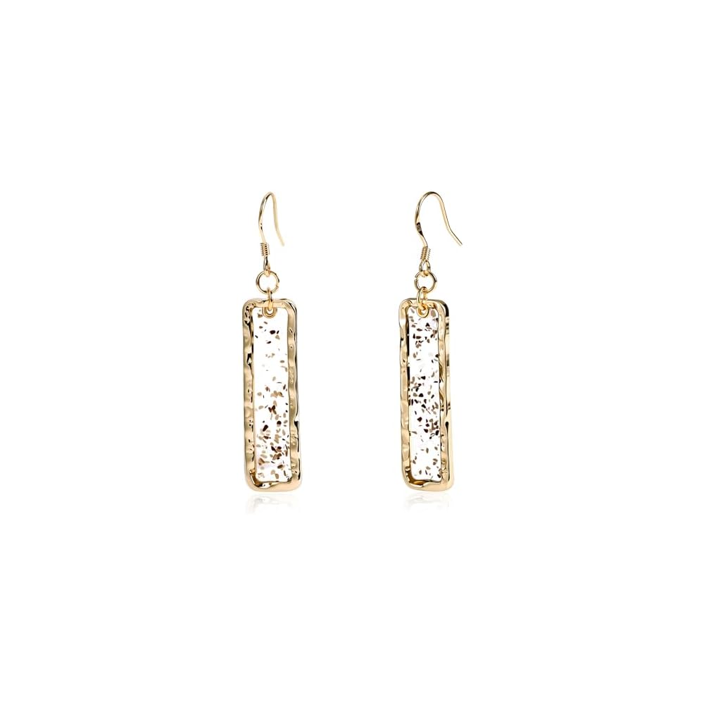 Abalone Earrings for Women, Gold Rectangle Resin Dangles