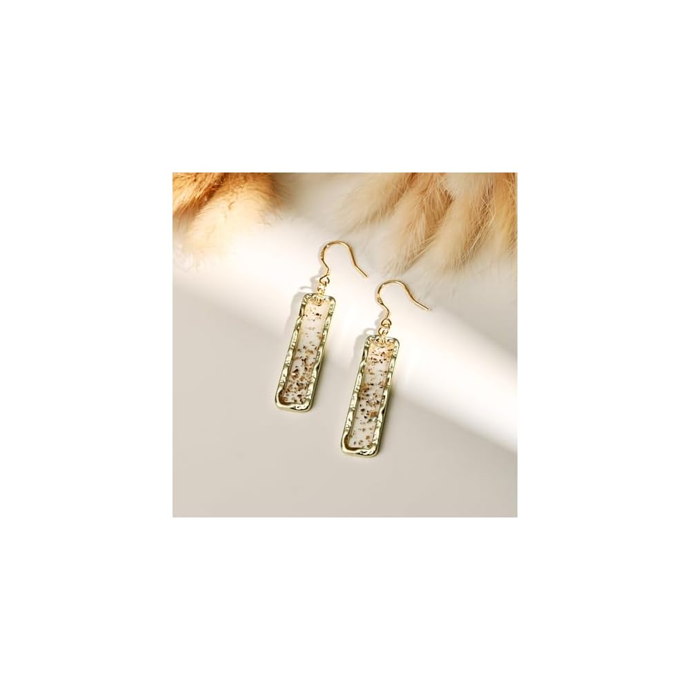Abalone Earrings for Women, Gold Rectangle Resin Dangles