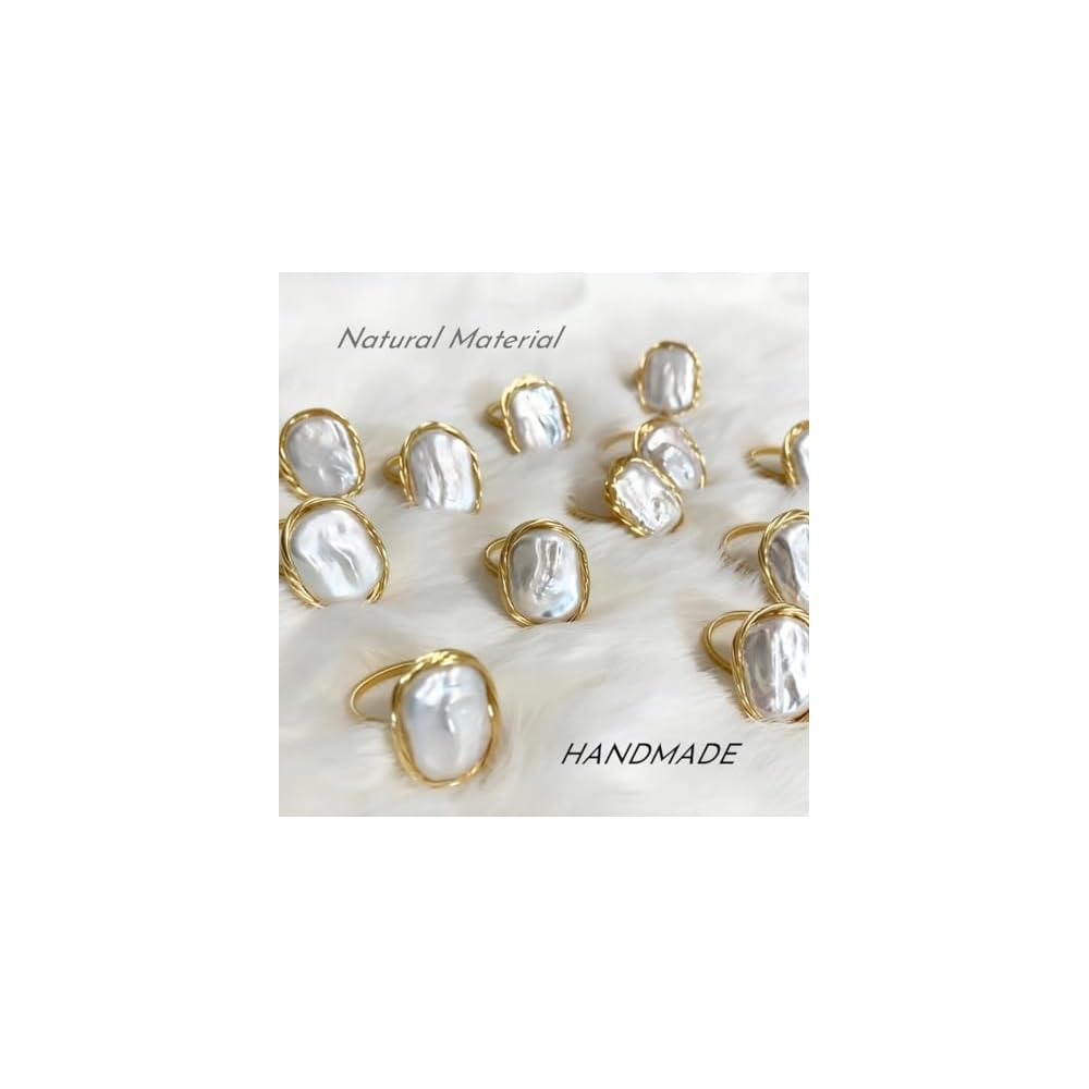 Unique Handcrafted White Baroque Pearl Ring, Chunky Gold, Non Tarnish