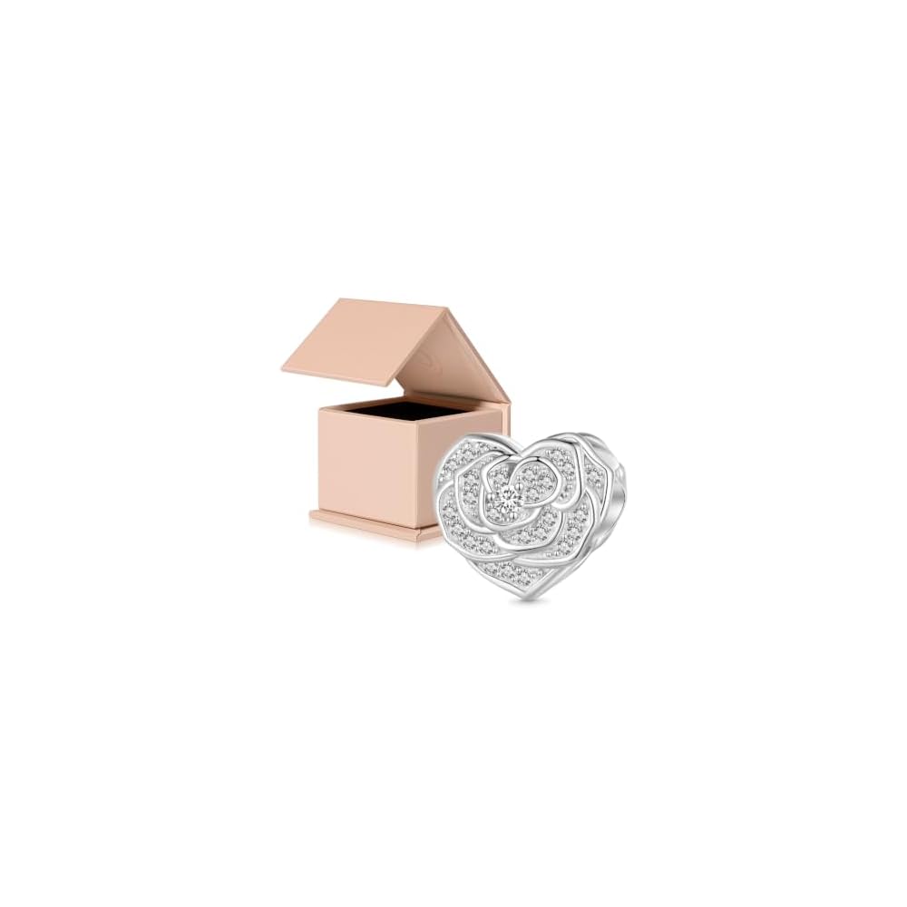 GNOCE Charm Beads for Bracelet 925 Sterling Silver Flower Heart Nature Design Fit Snake Chain Bracelets Jewelry Gift for Women Wife