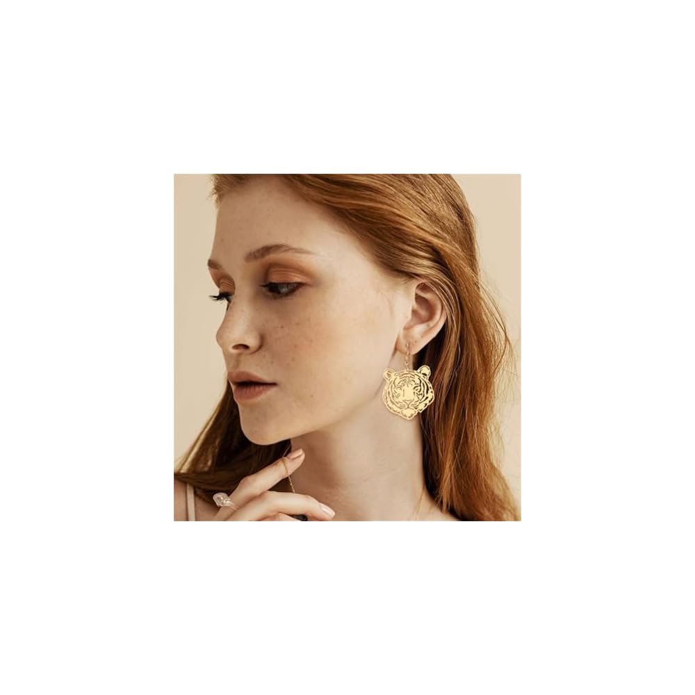 Gold Tiger Earrings Handmade Mascot Football Team Spirit Earrings Fashion Retro Animal Inspired Jewelry Bohemian Lucky Gift