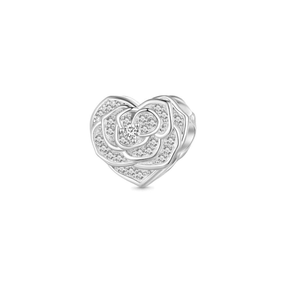 GNOCE Charm Beads for Bracelet 925 Sterling Silver Flower Heart Nature Design Fit Snake Chain Bracelets Jewelry Gift for Women Wife