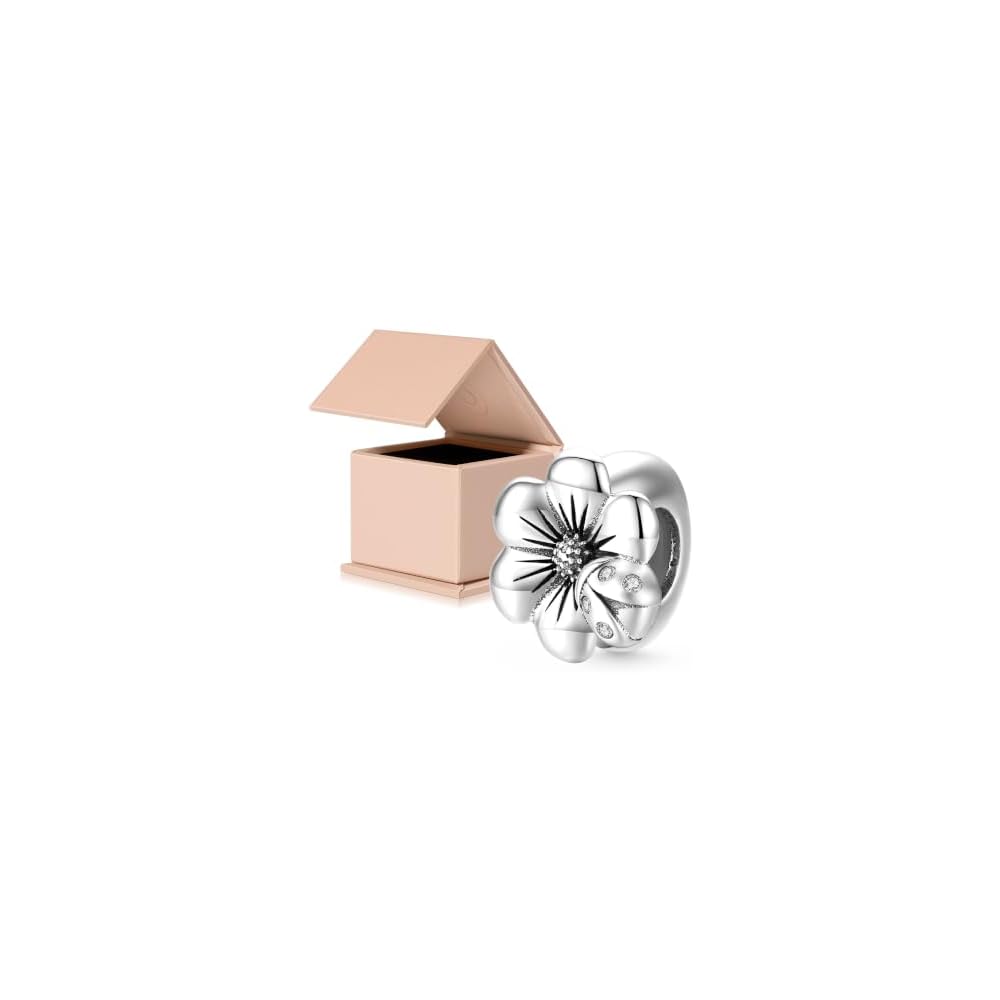 GNOCE Charm Beads for Bracelet 925 Sterling Silver Flower Heart Nature Design Fit Snake Chain Bracelets Jewelry Gift for Women Wife