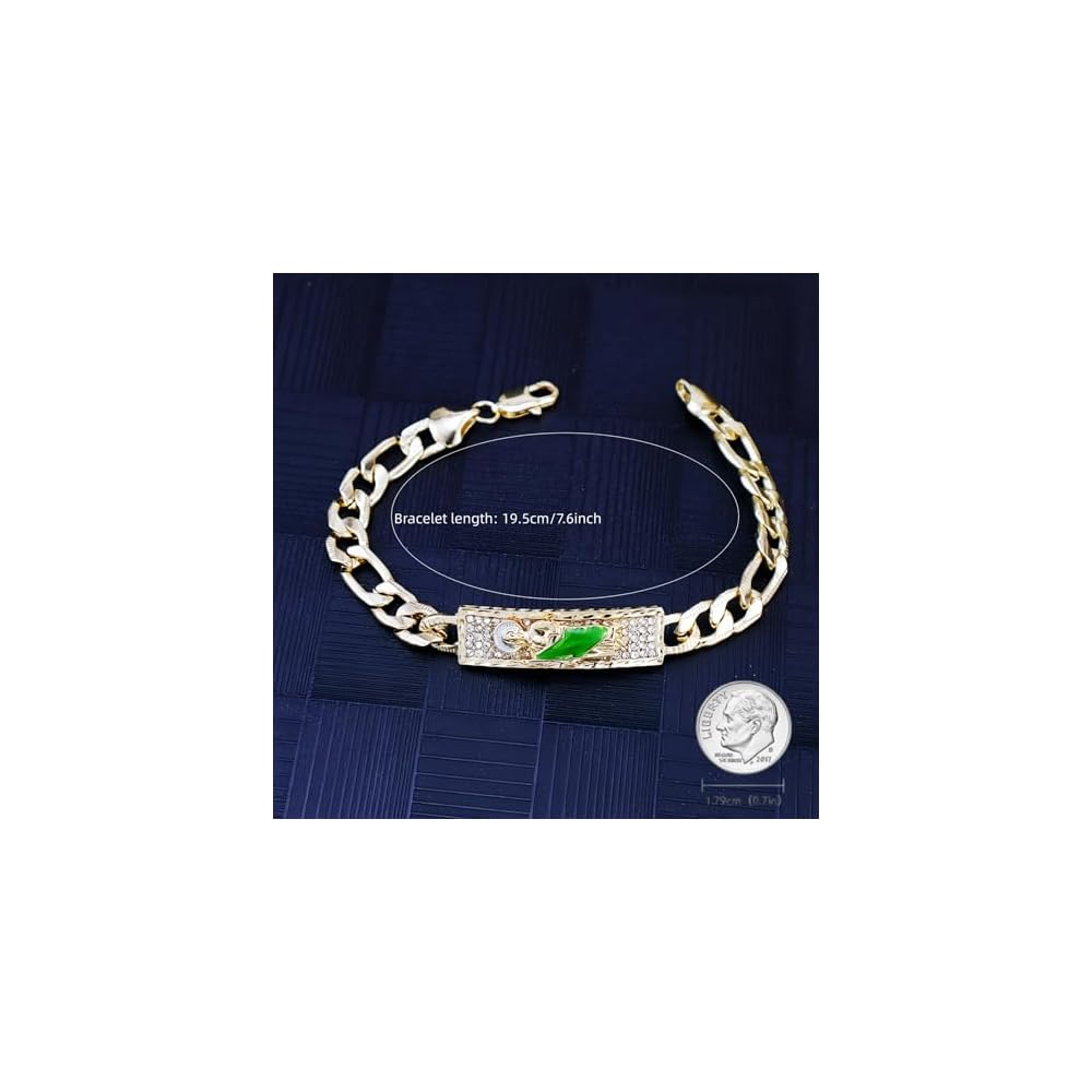 14K Gold Plated Virgin Mary & St. Jude Cuban Link Bracelet for Men Women, Hip Hop San Judas Tadeo Our Lady of Guadalupe Charm Bracelet, Religious Gift for Baptism Communion Confirmation