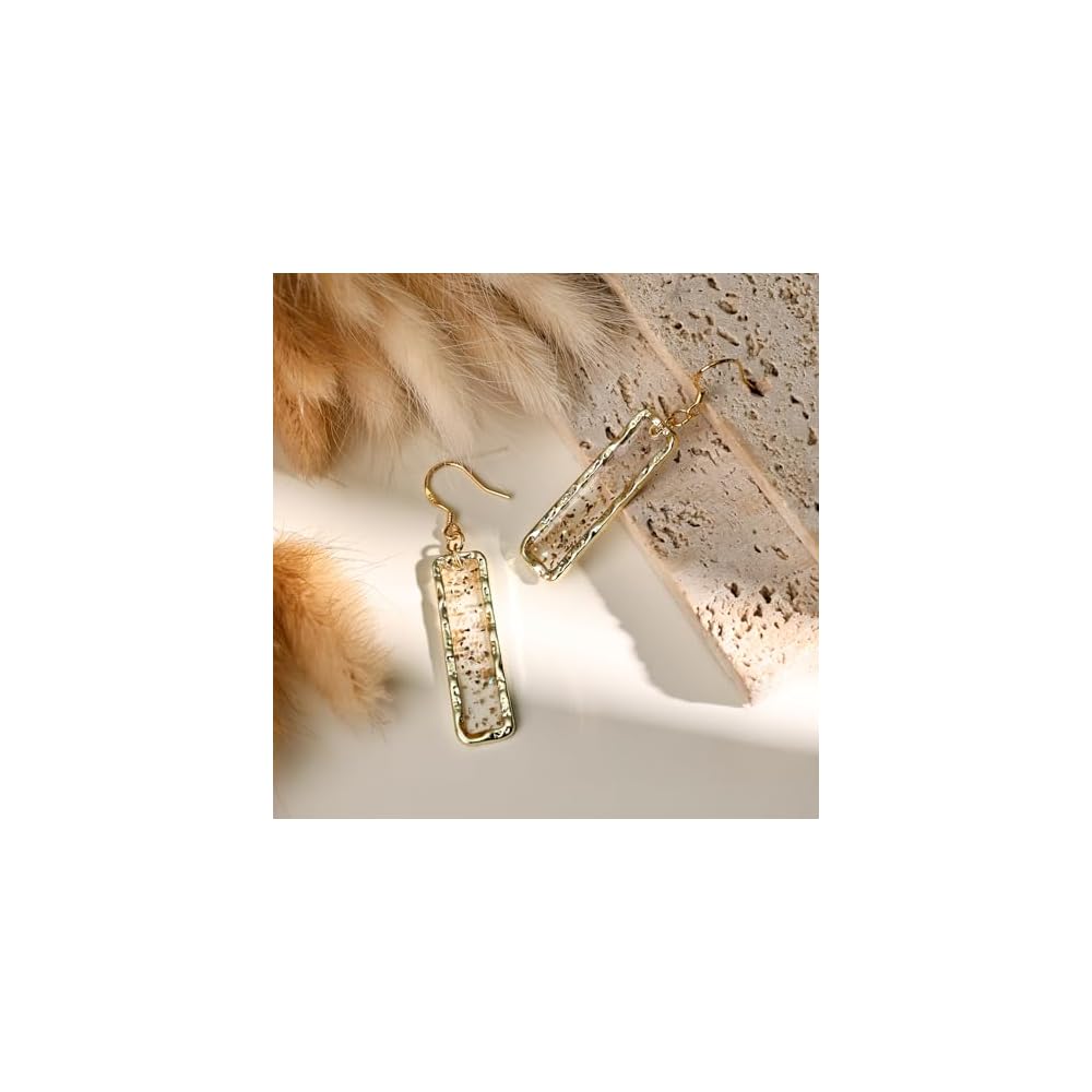 Abalone Earrings for Women, Gold Rectangle Resin Dangles