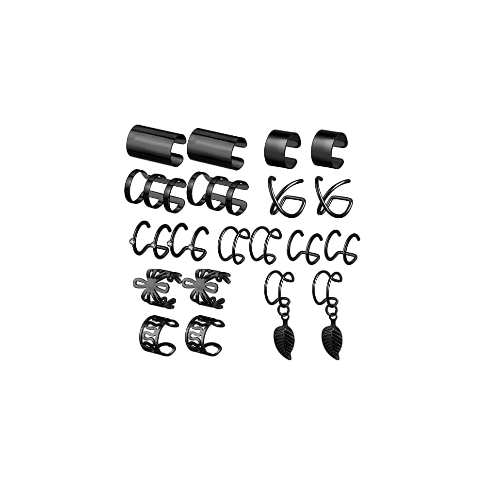 20 Pcs Ear Cuffs Wrap Clip On Earrings Women Cuff Earrings Non Piercing Cartilage Helix Hoop Earring Adjustable Fake Earrings Piercings Punk Ear Jewelry Set Black Gold Silver Rose Gold
