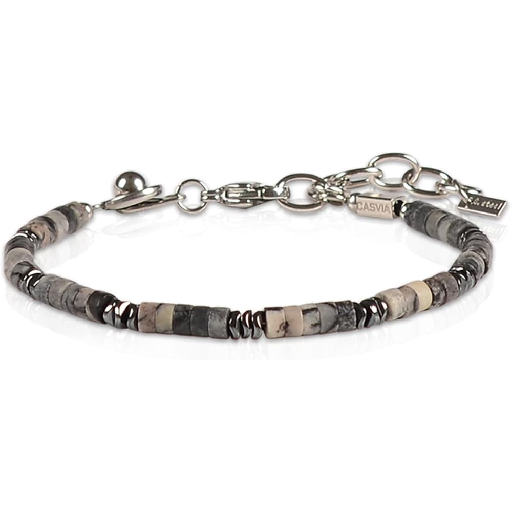 Mens Hematite Black Grid Stone Bracelet Handmade Adjustable Men Gift