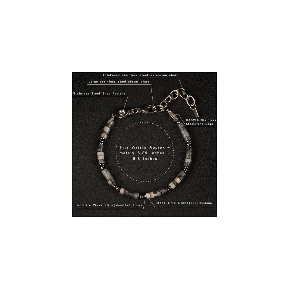 Mens Hematite Black Grid Stone Bracelet Handmade Adjustable Men Gift