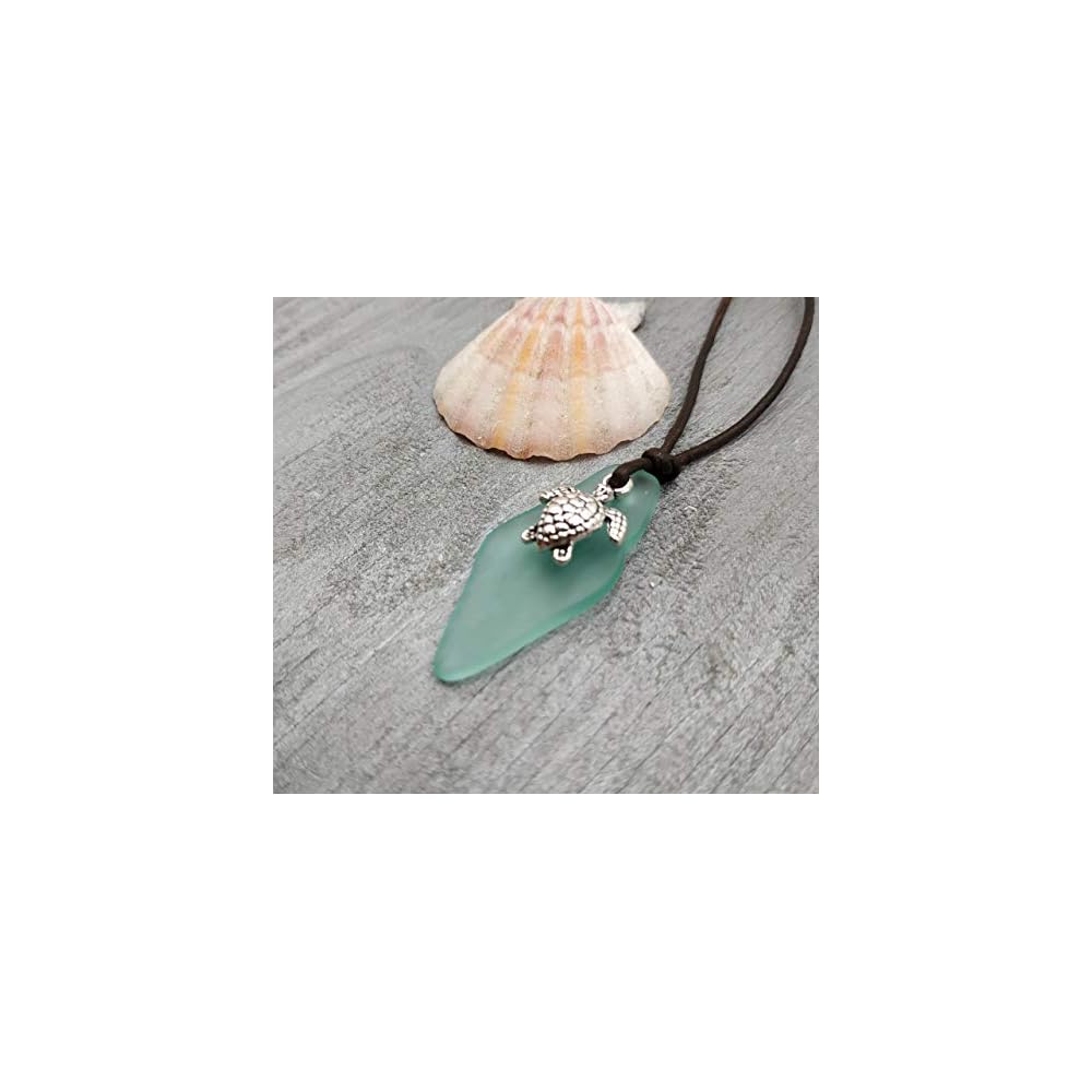 Handmade in Hawaii, Sea Glass Shard Leather Cord Unisex Necklace, Gfit for Him or Her, Various Charms