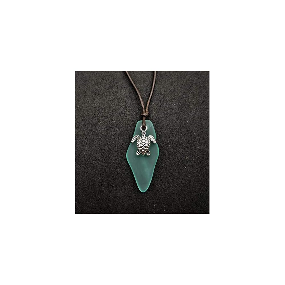 Handmade in Hawaii, Sea Glass Shard Leather Cord Unisex Necklace, Gfit for Him or Her, Various Charms