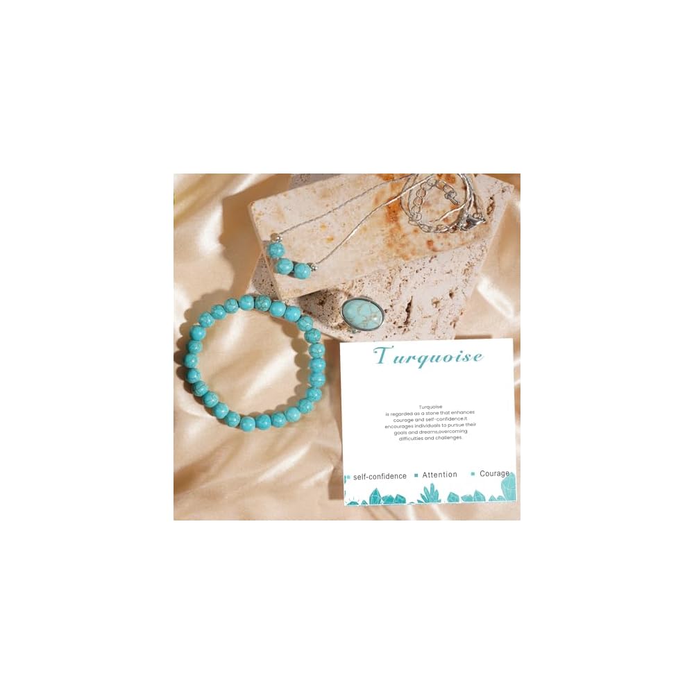 3PS Clear Quartz Bracelet-Necklace-Ring Set,8MM Healing Crystals Bracelets April Birthstone Necklace Crystal Rings White Jewelry Set for Women, Inspirational Gifts for Women Girls